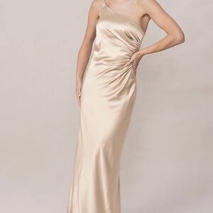 Revelry One-Shoulder Satin Maxi Dress in Cream
